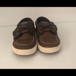 Dark brown toddler boy Sperry boat shoes